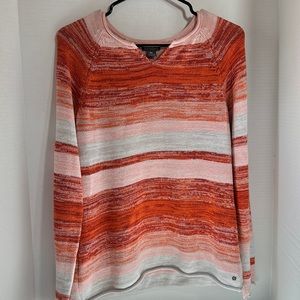 Eddie Bauer pink red striped roll hem long sleeve sweater size extra small